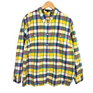 Lauren Jeans Co Women's 3X Plaid Button Up Roll Tab Sleeve Shirt Preppy 90s